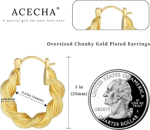 Vista 5 de ACECHA Aretes de aro trenzados chapados en oro de 18 quilates para mujer, cuentas redondas gruesas, hipoalergénicos, minimalistas, regalos