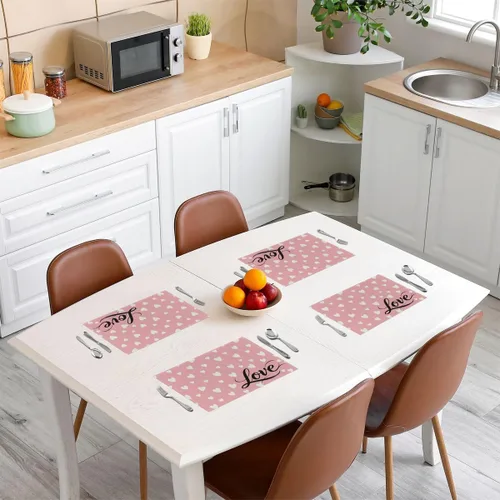 Vista 3 de jejeloiu Juego de 4 manteles individuales románticos de corazón rosa de 12 x 18 pulgadas para niños, para mesa de comedor, interiores y exteriores