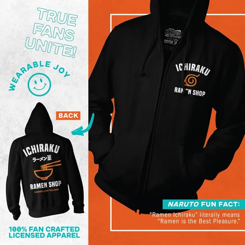 Vista 3 de Ripple Junction Naruto Shippuden Ichiraku Ramen - Sudadera unisex con cremallera para adulto