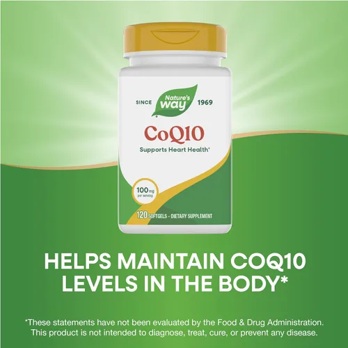 Vista 4 de Nature's Way CoQ10 con ubiquinona, apoya la salud del corazón*, apoya la producción de energía celular*, 100 mg por porción, 120 cápsulas blandas