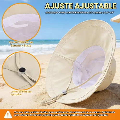 Vista 5 de Sombrero de ala ancha impermeable UPF 50+ para mujer con agujero para cola Beige