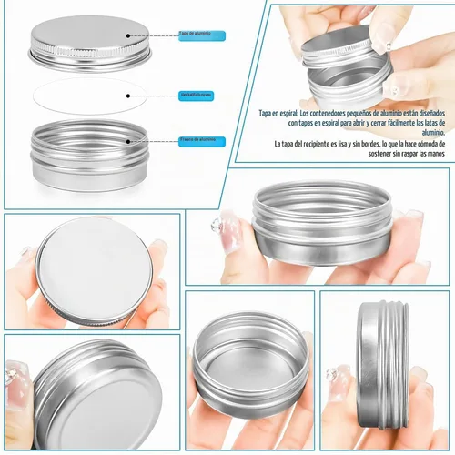 Vista 4 de Paquete de 24 tarros de lata de 1 onza, latas de metal de 1 fl oz, recipientes de lata de aluminio de 1 onza con tapa de tornillo para barras