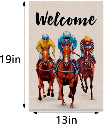 Vista 5 de Bandera de jardín del día del Derby, decoración de festival de carreras de caballos, decoración de lino para interiores y exteriores, decoración