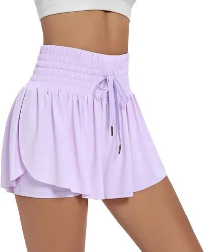 Vista 2 de Blaosn Pantalones cortos deportivos fluidos para mujer, entrenamiento, correr, gimnasio, yoga, cintura alta con bolsillos, pantalones cortos