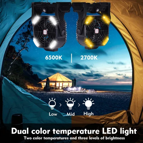 Vista 3 de RUNTOP Ventilador de 20000 mAh, funciona con pilas, ventilador de campamento de 2 aspas, ventiladores de escritorio recargables por USB con luz LED