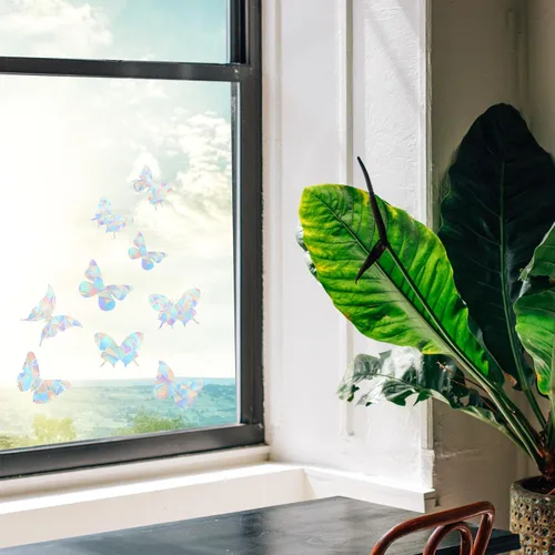Vista 6 de Lasuroa 2 hojas de calcomanías para ventana, diseño de mariposa, arco iris, atrapa el sol, calcomanías para ventana para evitar golpes de pájaros