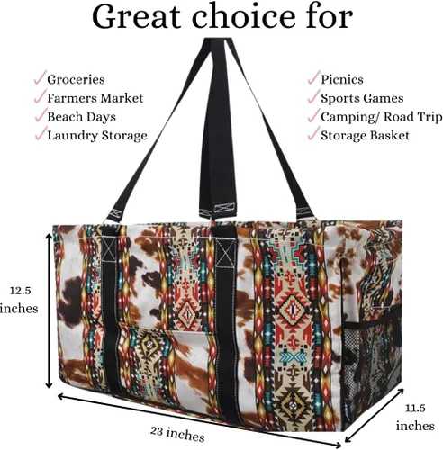 Vista 28 de NGIL Bolsa de comestibles reutilizable extra grande plegable de gran tamaño para comestibles, almacenamiento, picnic, playa, Estampado
