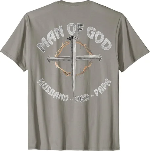 Vista 18 de Man of God Husband Dad Papa Christian Fathers Day (On Back) T-Shirt Asphalt Grey