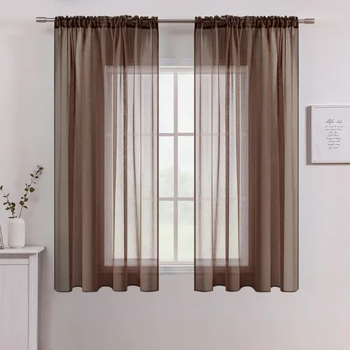 Vista 19 de MIULEE Cortinas semitransparentes 24 pulgadas de largo 2 paneles para ventana de cocina sobre el fregadero, cortinas cortas pequeñas de café