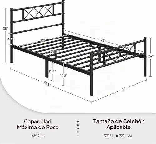 Vista 2 de Yaheetech Base de cama de plataforma metálica tamaño Twin con cabecero y piecero simples, base de colchón para almacenamiento debajo de la cama