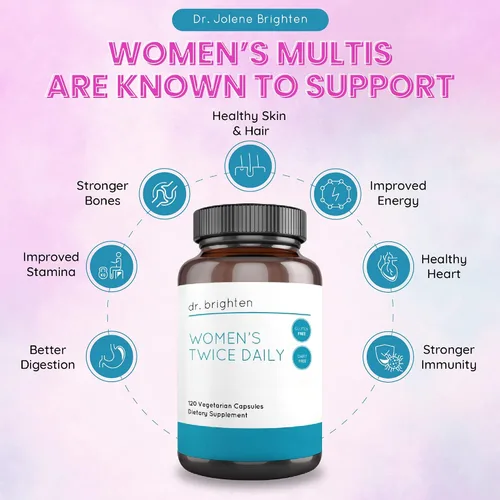 Vista 8 de Dr. Brighten Multivitamínico premium para mujeres, de espectro completo sin hierro, nutrientes únicos, vitaminas B superiores, 120 cápsulas