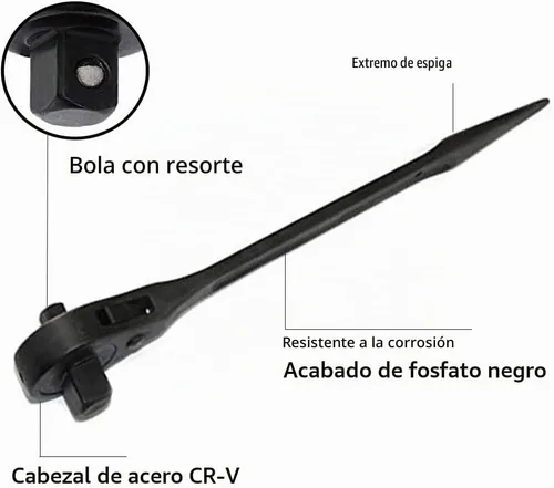 Vista 2 de MacWork Llave de trinquete de doble cabezal de 3/4 pulgadas x 1/2 pulgadas, llave de andamio de palanca resistente de cabeza redonda de 16 pulgadas.