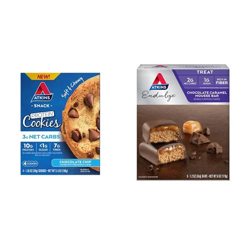 Vista 11 de Atkins Galleta de proteína con chispas de chocolate, postre proteico, rico en fibra, 0.11 onzas de carbohidratos netos, 0.04 oz de azúcar, apto