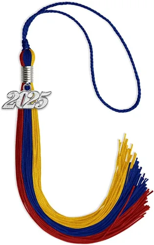 Vista 45 de Endea Graduation Borla de triple color con gota de fecha plateada (negro/dorado/granate, 2020)
