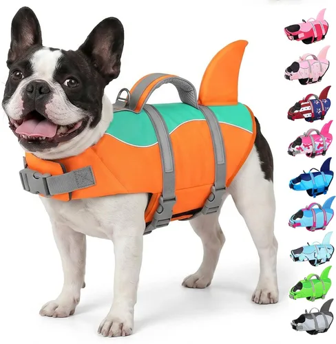 Vista 17 de AOFITEE Chaleco salvavidas para perros, chaleco salvavidas para perros pequeños, chaleco de seguridad reflectante con flotabilidad superior y asa