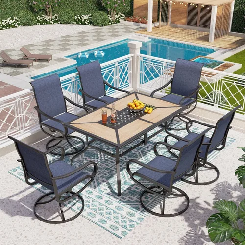 Vista 29 de PHI VILLA Juego de comedor de 5 piezas para patio al aire libre con sillas giratorias (azul) y mesa de comedor de acero de metal de 37 x 37 pulgadas