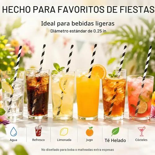 Vista 4 de ALINK 100 Black Striped Paper Straws, 7.75 in Black and White Straws Rayas negras