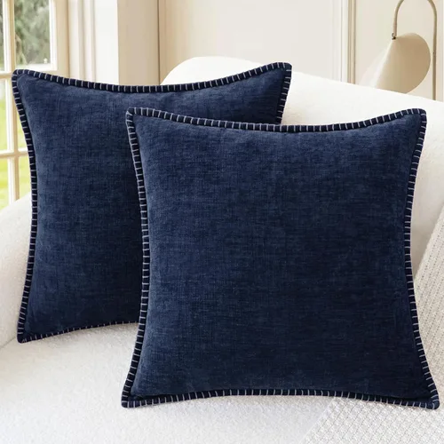 Vista 12 de CaliTime - Juego de 2 fundas de almohada decorativas de 16 x 16 pulgadas, con costuras en los bordes de hilo de algodón, chenilla suave teñida