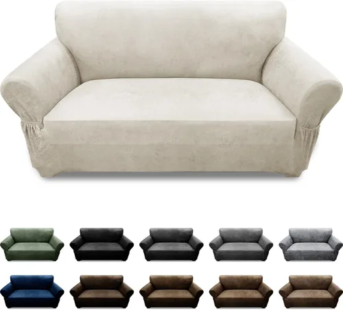 Vista 29 de Fundas para Sillón de 2 Piezas con Cojín en T, Fundas de Aspecto de Cuero para Sofá, Fundas para Sillas, Protector de Muebles Elástico, Funda