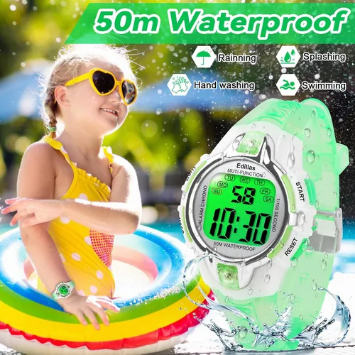 Vista 2 de Edillas Relojes digitales para niñas y niños, reloj de pulsera de 7 colores para niños, impermeable, deportivo, al aire libre, multifuncional