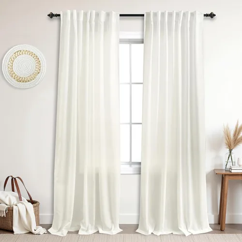 Vista 101 de Cortinas rústicas color beige tostado de 42 x 84 pulgadas de largo para sala de estar, juego de 2 paneles transparentes de lino natural, imitación