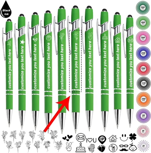 Vista 14 de Bolígrafos personalizados personalizados con nombre de flor de nacimiento a granel, bolígrafo grabado personalizado con lápiz capacitivo, logotipo