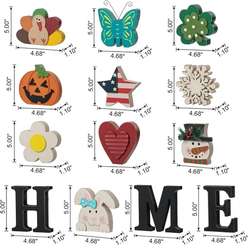 Vista 2 de Glitzhome Letreros intercambiables para casa y mesa con 13 piezas de iconos de temporada, letrero de madera intercambiable para casa para decoración
