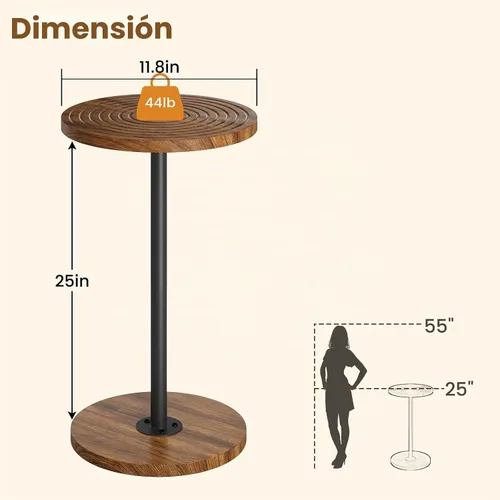 Vista 3 de Asgolion Mesa Auxiliar Redonda, Mesa Pequeña para Bebidas, Soporte de Martini con Pedestal, Mesa de Cóctel con Base Ponderada, Mesita de Noche