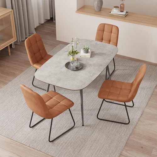 Vista 17 de HIPIHOM Mesa de comedor moderna de granja de 47.2 pulgadas, mesa de comedor rectangular de madera con patas de metal para 4 personas para comedor
