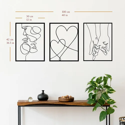 Vista 3 de Tubibu Juego de 3 arte moderno de pared de metal, 100% metal, decoración de pared metálica, para colgar en la pared para sala de estar, dormitorio