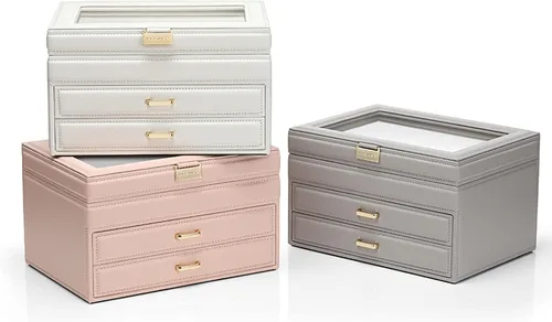 Vista 3 de Jewelry Box Women Jewelry Organizer Box, Portable Travel Jewelry Case 3 Layer Large Display Jewelry Box for Earring Ring Necklace Jewelry Organizer