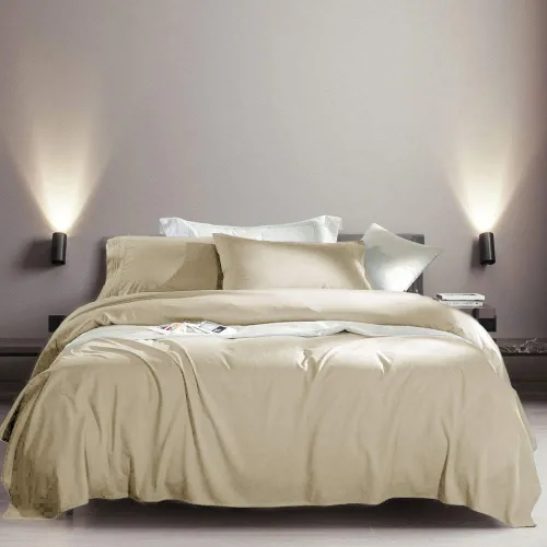 Vista 4 de SONORO KATE Juego de sábanas de cama de microfibra súper suave de 1800 hilos, sábanas egipcias de lujo que se ajustan a colchones de bolsillo Beige