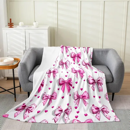 Vista 18 de Erosebridal Manta de franela con nudo de lazo para niñas, 40 x 50 pulgadas, diseño de rayas de diamante, para sofá cama y cama de vellón para niños