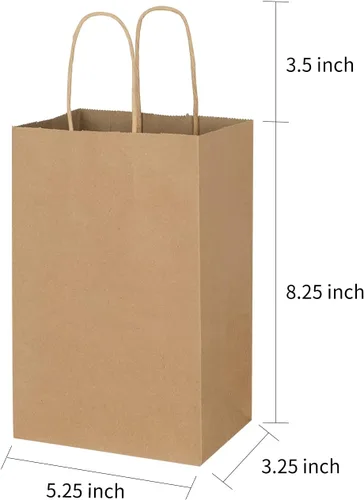 Vista 8 de Toovip Cada paquete de 100 bolsas pequeñas de papel kraft marrón y negro con asas a granel
