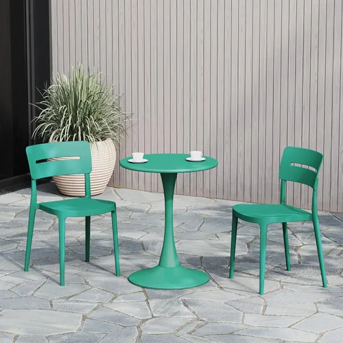 Vista 16 de WestinTrends Playa - Juego de 2 sillas de comedor de plástico apilables modernas para exteriores, color arena