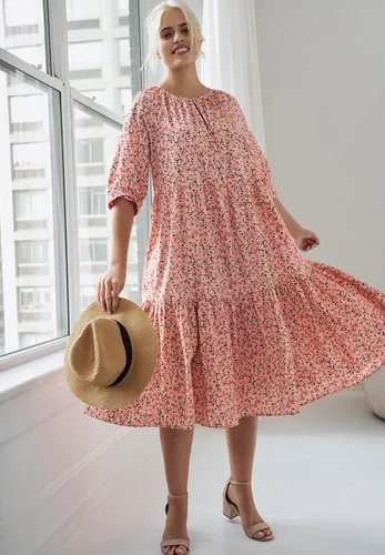 Vista 6 de Ellos Vestido midi de algodón escalonado de talla grande para mujer