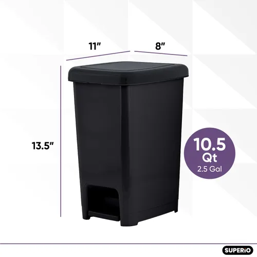 Vista 8 de Superio Bote de basura delgado con pedal de pie, bote de basura de 2.5 galones con tapa, pequeño bote de basura de plástico, mini bote de basura