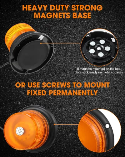 Vista 5 de Leelosp Paquete de 3 60 luces LED estroboscópicas de 12 V-24 V, luz estroboscópica intermitente de seguridad ámbar con cable magnético y recto de 16