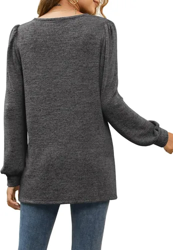Vista 3 de WIHOLL Camisetas tipo túnica para mujer, ajuste holgado, manga larga, cuello cuadrado