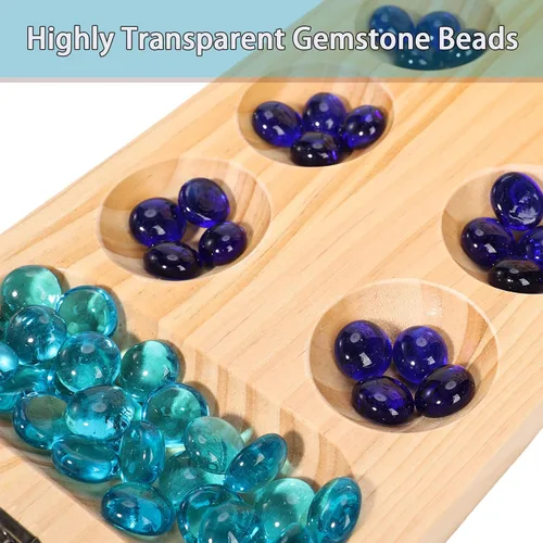 Vista 2 de Juego de mesa de madera Mancala, juego de Mancala de tamaño grande con instrucciones, juego de mesa portátil para viajes para niños y adultos