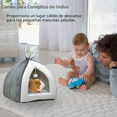 Vista 5 de Fhiny Cueva de cama de conejo, acogedora conejillo de indias, linda cama de conejo, casa grande, nido de invierno, jaula de conejo enano, accesorios