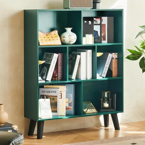 Vista 41 de LEYAOYAO Estantería de 5 cubos de 3 niveles con patas, estante negro menta para libros para niños, bonito organizador de almacenamiento, estantes