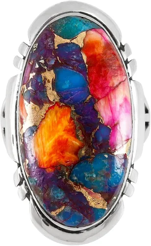 Vista 3 de Anillo de plata de ley 925 con turquesa auténtica (color seleccionado), Metal, Turquesa