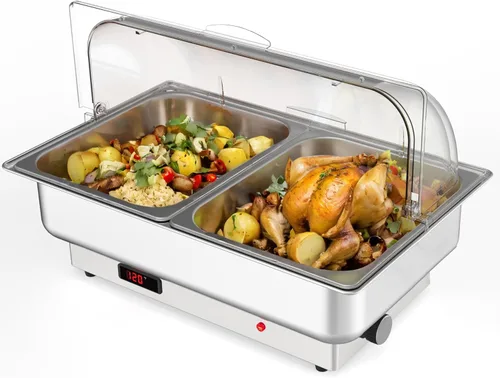 Vista 10 de GarveeHome Juego de bufé eléctrico de acero inoxidable con tapa enrollable con 1 sartén de 9 cuartos de galón, control de temperatura de 400 W