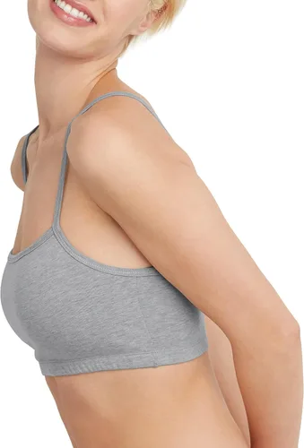 Vista 3 de Hanes Bralette de hilo de algodón para mujer (paquete de 3), Gris