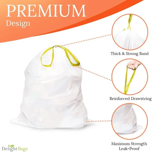 Vista 3 de (Código H) 200 unidades, compatible con Simplehuman Code H, color blanco, bolsas de basura con cordón, 8-9 galones, 30-35 litros, 18.5 pulgadas x 28