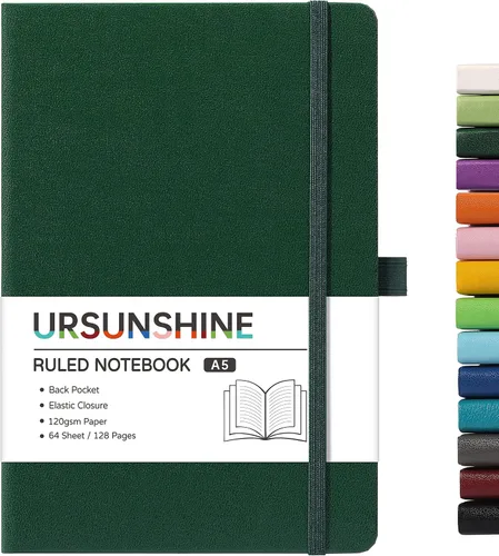 Vista 22 de Cuaderno punteado, diario, 5.3 x 8.26 pulgadas, tapa dura, prémium, papel grueso, doble espiral, bandas, cuero negro sintético, lazo para bolígrafo