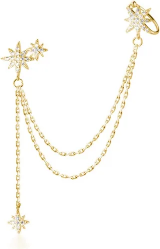 Vista 8 de SLUYNZ Aretes de plata de ley 925 con diseño de estrella para mujer, aretes envolventes Un pendiente (izquierda) - A-plata
