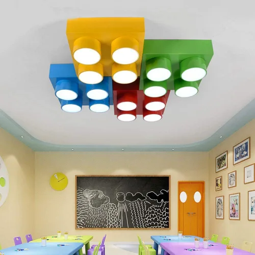 Vista 6 de LAKIQ Moderna lámpara de techo empotrada para habitación de los niños, acrílico, creativa, colorida, forma de juguete, habitación de los niños