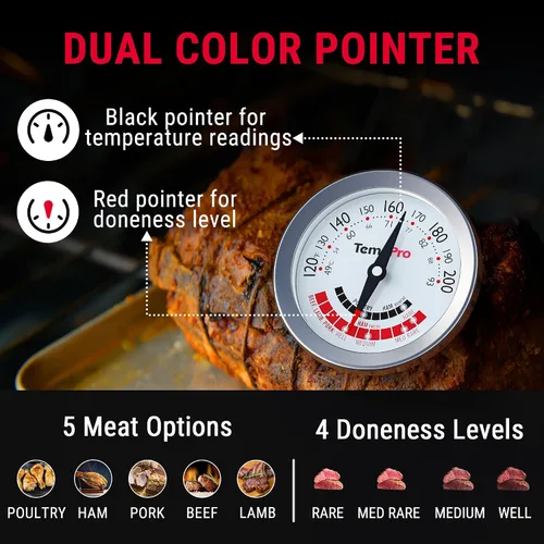 Vista 3 de ThermoPro APT200 2 Piezas Termómetro de Carne para Cocinar con Dial Extra Grande de 2 Pulgadas, Termómetro de Cocina de Dial Analógico con Sonda
